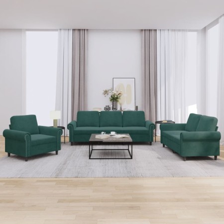 Dreiteiliges Sofaset mit dunkelgrünen Samtkissen. von , Sofas - Ref: Foro24-3202172, Preis: 737,72 €, Rabatt: %