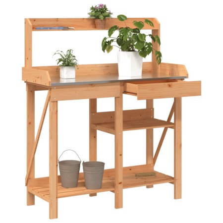 Blumentopf-Bank mit Regalen aus massiver brauner Fichtenholz von , Topfständer - Ref: Foro24-368432, Preis: 114,95 €, Rabatt: %
