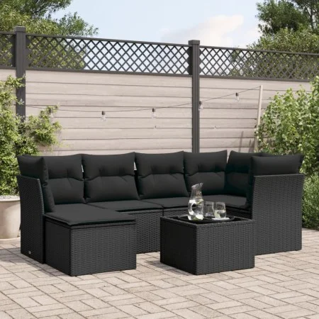 Garten-Essgruppe 7-teilig mit schwarzen Polstern aus synthetischem Rattan von , Gartensets - Ref: Foro24-3249794, Preis: 439,...