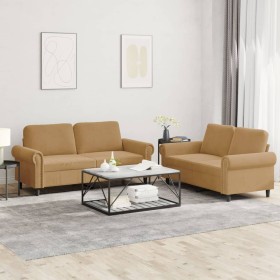 Brown velvet 2-piece sofa set with cushions by , Sofas - Ref: Foro24-3202217, Price: 466,70 €, Discount: %