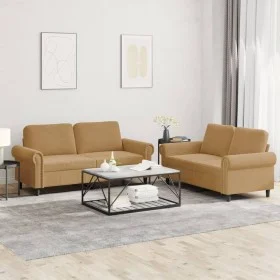 Brown velvet 2-piece sofa set with cushions by , Sofas - Ref: Foro24-3202217, Price: 459,11 €, Discount: %