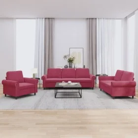 Three-piece velvet sofa set with red wine cushions by , Sofas - Ref: Foro24-3202174, Price: 706,36 €, Discount: %
