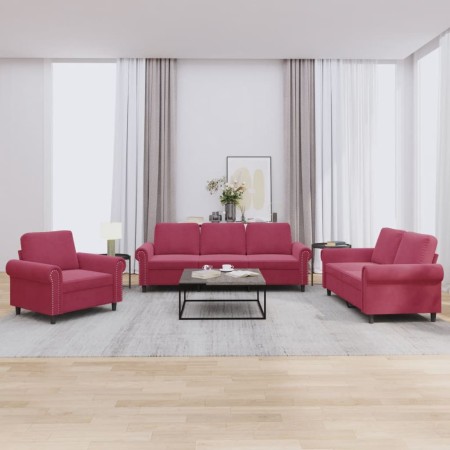 Sofagarnitur mit 3 teiligen Kissen aus rotem Samt von , Sofas - Ref: Foro24-3202174, Preis: 718,47 €, Rabatt: %