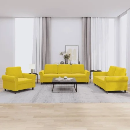 Juego de sofás con cojines 3 piezas terciopelo amarillo by , Sofas - Ref: Foro24-3202176, Price: 642,59 €, Discount: %