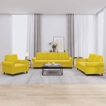 Juego de sofás con cojines 3 piezas terciopelo amarillo de , Sofás - Ref: Foro24-3202176, Precio: 652,55 €, Descuento: %