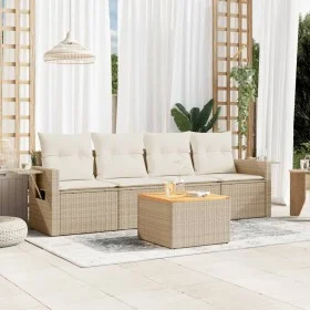 Garden sofa set with 5-piece synthetic rattan beige cushions by , Garden sets - Ref: Foro24-3256772, Price: 384,83 €, Discoun...