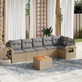 Juego de sofás jardín con cojines beige mezcla 7 pzas ratán PE de , Conjuntos de jardín - Ref: Foro24-3256906, Precio: 462,43...