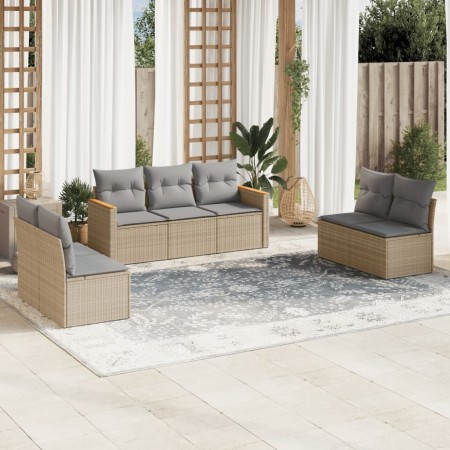 Set of 7-piece garden sofas and beige synthetic rattan cushions by , Garden sets - Ref: Foro24-3258279, Price: 431,14 €, Disc...