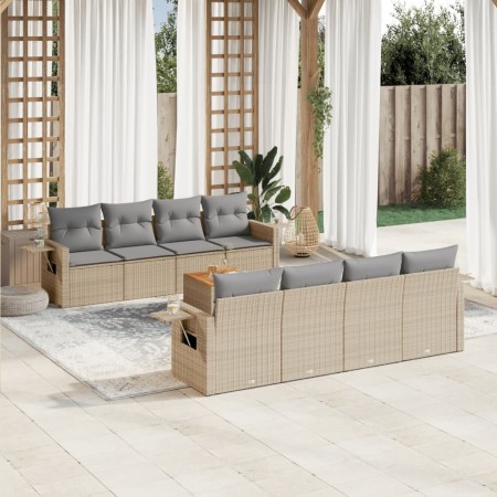 Garden sofa set with beige mixed cushions, 9 pieces, PE rattan. by , Garden sets - Ref: Foro24-3256815, Price: 621,99 €, Disc...