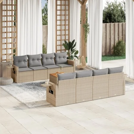 Garden sofa set with beige mixed cushions, 9 pieces, PE rattan. by , Garden sets - Ref: Foro24-3256815, Price: 612,36 €, Disc...
