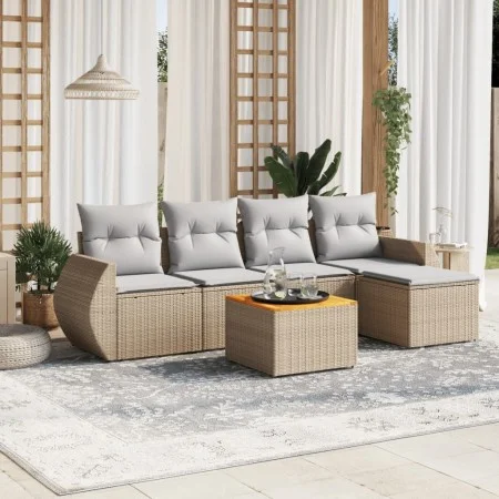 Gartensofa-Set mit Kissen, 6-teilig, beiges synthetisches Rattan von , Gartensets - Ref: Foro24-3224981, Preis: 365,14 €, Rab...