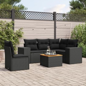 Set de sofás de jardín 6 piezas y cojines ratán sintético negro by , Garden sets - Ref: Foro24-3225446, Price: 416,68 €, Disc...
