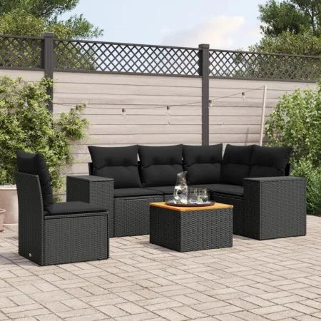 Set de sofás de jardín 6 piezas y cojines ratán sintético negro by , Garden sets - Ref: Foro24-3225446, Price: 432,07 €, Disc...