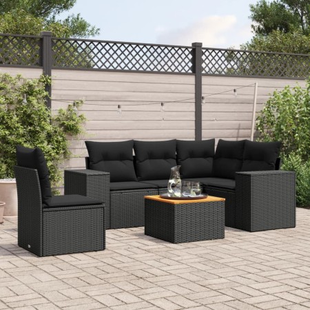 Set de sofás de jardín 6 piezas y cojines ratán sintético negro by , Garden sets - Ref: Foro24-3225446, Price: 416,19 €, Disc...