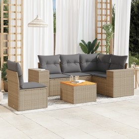 Gartensofa-Set mit 6-teiligen Kissen aus synthetischem Rattan in Beige. von , Gartensets - Ref: Foro24-3225450, Preis: 384,49...