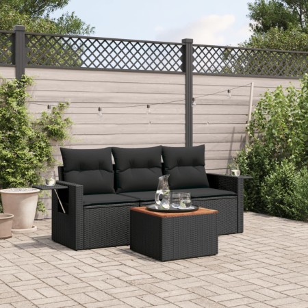 Gartensitzgruppe 4-teilig mit schwarzen Polstern aus synthetischem Rattan von , Gartensets - Ref: Foro24-3256762, Preis: 282,...