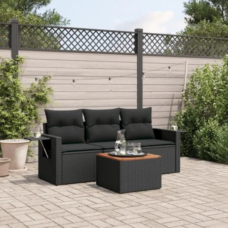 Gartensitzgruppe 4-teilig mit schwarzen Polstern aus synthetischem Rattan von , Gartensets - Ref: Foro24-3256762, Preis: 293,...