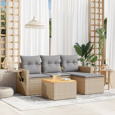 Juego de sofás jardín con cojines beige mezcla 5 pzas ratán PE by , Garden sets - Ref: Foro24-3256864, Price: 340,68 €, Disco...