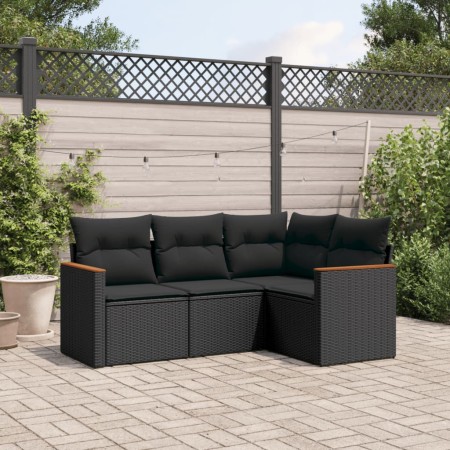 Juego de sofás jardín 4 pzas con cojines ratán sintético negro by , Garden sets - Ref: Foro24-3258331, Price: 322,57 €, Disco...