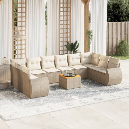 Set de sofás de jardín 11pzas con cojines ratán sintético beige by , Garden sets - Ref: Foro24-3225176, Price: 721,58 €, Disc...