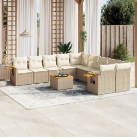 Set de sofás de jardín 11pzas con cojines ratán sintético beige