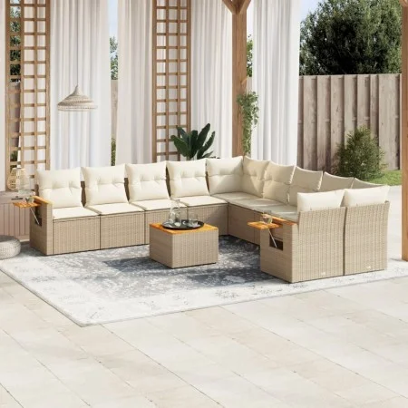 Set de sofás de jardín 11pzas con cojines ratán sintético beige by , Garden sets - Ref: Foro24-3227199, Price: 750,62 €, Disc...