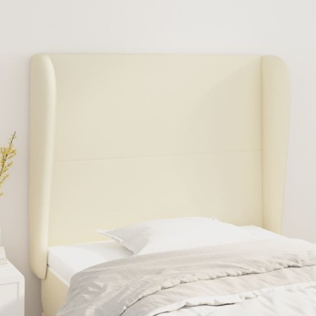Cabecero con orejas cuero sintético color crema 93x23x118/128cm