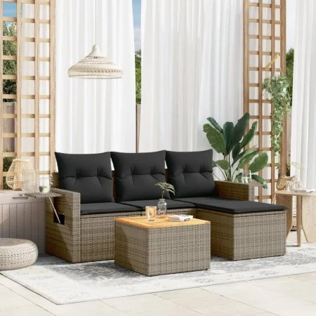 Gartensofa-Set mit Kissen, 5-teilig, graues synthetisches Rattan von , Gartensets - Ref: Foro24-3256865, Preis: 306,46 €, Rab...