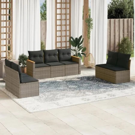 7-teiliges Gartensofa-Set mit grauen PE-Rattan-Kissen von , Gartensets - Ref: Foro24-3258280, Preis: 408,53 €, Rabatt: %