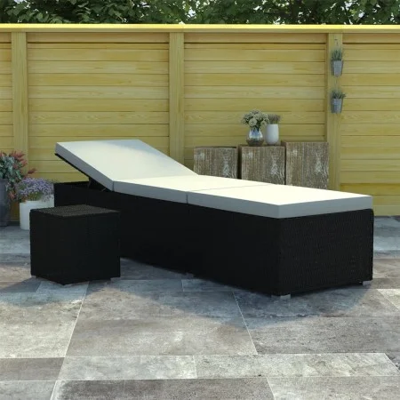 Garden lounger with cushion and cream synthetic rattan table by vidaXL, Loungers - Ref: Foro24-46225, Price: 150,16 €, Discou...