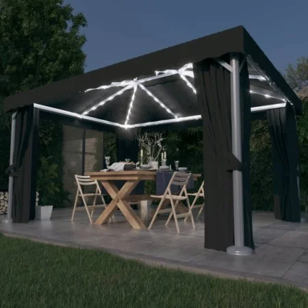 Gazebo with curtain and LED light strip anthracite aluminum 4x3 m by , Tents and gazebos - Ref: Foro24-3070355, Price: 556,27...