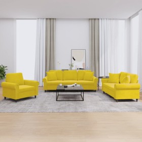 Juego de sofás con cojines 3 piezas terciopelo amarillo de , Sofás - Ref: Foro24-3202196, Precio: 691,20 €, Descuento: %