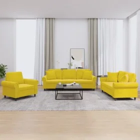 Yellow velvet 3-piece sofa set with cushions by , Sofas - Ref: Foro24-3202196, Price: 668,94 €, Discount: %