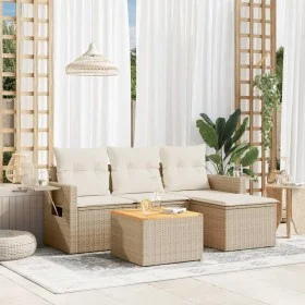 Garden sofa set with cushions 5 pieces beige synthetic rattan by , Garden sets - Ref: Foro24-3256863, Price: 360,10 €, Discou...
