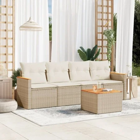 Garden sofa set with cushions 5 pieces beige synthetic rattan by , Garden sets - Ref: Foro24-3258180, Price: 350,90 €, Discou...