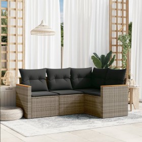4-piece garden sofa set and gray synthetic rattan cushions by , Garden sets - Ref: Foro24-3258336, Price: 287,67 €, Discount: %