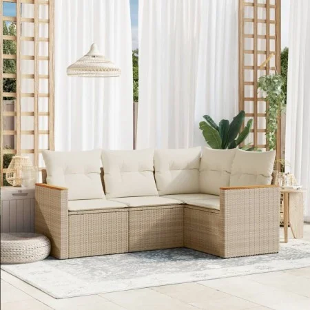 Garden sofa set with cushions 4 pieces beige synthetic rattan by , Garden sets - Ref: Foro24-3258334, Price: 323,83 €, Discou...