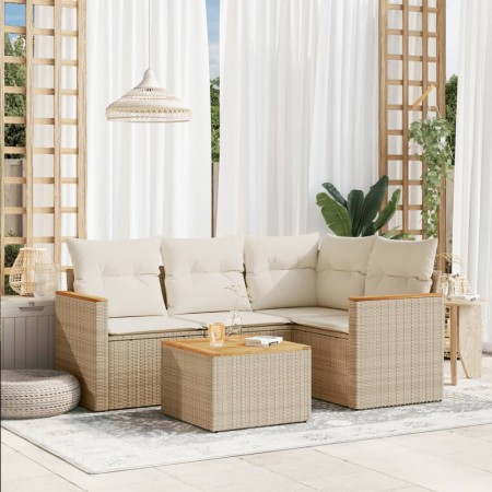 Garden sofa set with cushions 5 pieces beige synthetic rattan by , Garden sets - Ref: Foro24-3258341, Price: 351,73 €, Discou...