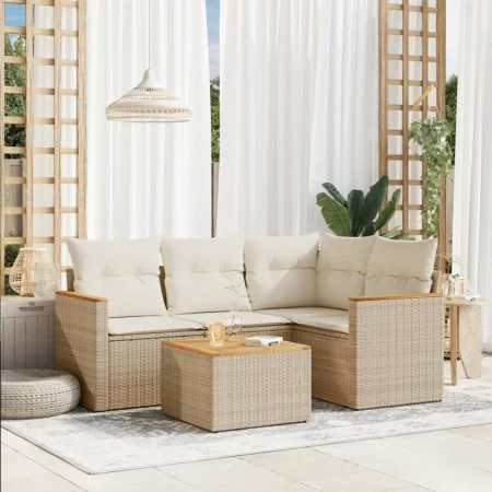 Garden sofa set with cushions 5 pieces beige synthetic rattan by , Garden sets - Ref: Foro24-3258341, Price: 364,88 €, Discou...