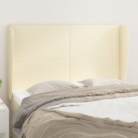 Cabecero con orejas de cuero sintético crema 147x23x118/128cm