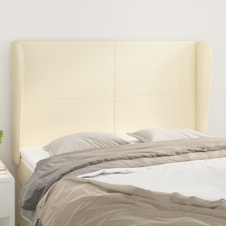 Cabecero con orejas de cuero sintético crema 147x23x118/128cm