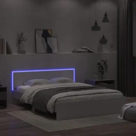 Bed frame with headboard and white LED lights 160x200 cm by , Beds and slatted bases - Ref: Foro24-3207595, Price: 194,17 €, ...