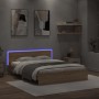 Sonoma oak bed frame with headboard and LED lights 160x200 cm by , Beds and slatted bases - Ref: Foro24-3207597, Price: 157,4...