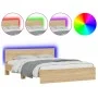 Bettgestell aus Sonoma-Eiche mit Kopfteil und LED-Leuchten, 160 x 200 cm von , Betten und Lattenroste - Ref: Foro24-3207597, ...