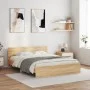 Bettgestell aus Sonoma-Eiche mit Kopfteil und LED-Leuchten, 160 x 200 cm von , Betten und Lattenroste - Ref: Foro24-3207597, ...