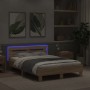 Estructura de cama cabecero y luces LED roble Sonoma 135x190 cm de , Camas y somieres - Ref: Foro24-3207569, Precio: 155,38 €...