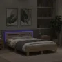 Sonoma oak bed frame with headboard and LED lights 135x190 cm by , Beds and slatted bases - Ref: Foro24-3207569, Price: 147,9...