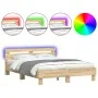 Sonoma oak bed frame with headboard and LED lights 140x190 cm by , Beds and slatted bases - Ref: Foro24-3207562, Price: 158,2...