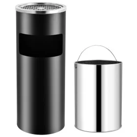 Black steel trash can with ashtray 30 L by vidaXL, Garbage cans and trash cans - Ref: Foro24-51088, Price: 81,71 €, Discount: %