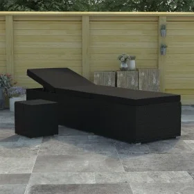 Garden lounger with cushion and black synthetic rattan table by vidaXL, Loungers - Ref: Foro24-46228, Price: 160,28 €, Discou...